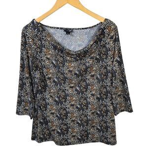 EAST 5th brown And Grey Stretch Knit Drape Front Top Sz L